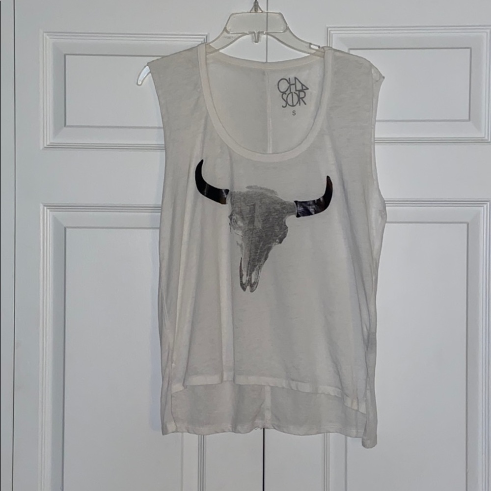 White Chaser Tank Top with Long Horn Detail Size S